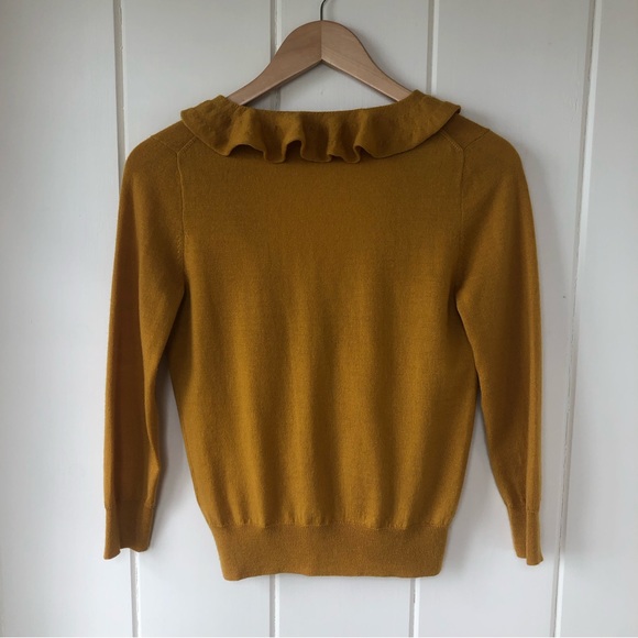 J CREW Factory Mustard Yellow/Gold Wool Ruffle Collar Cardigan Sweater - Picture 13 of 13